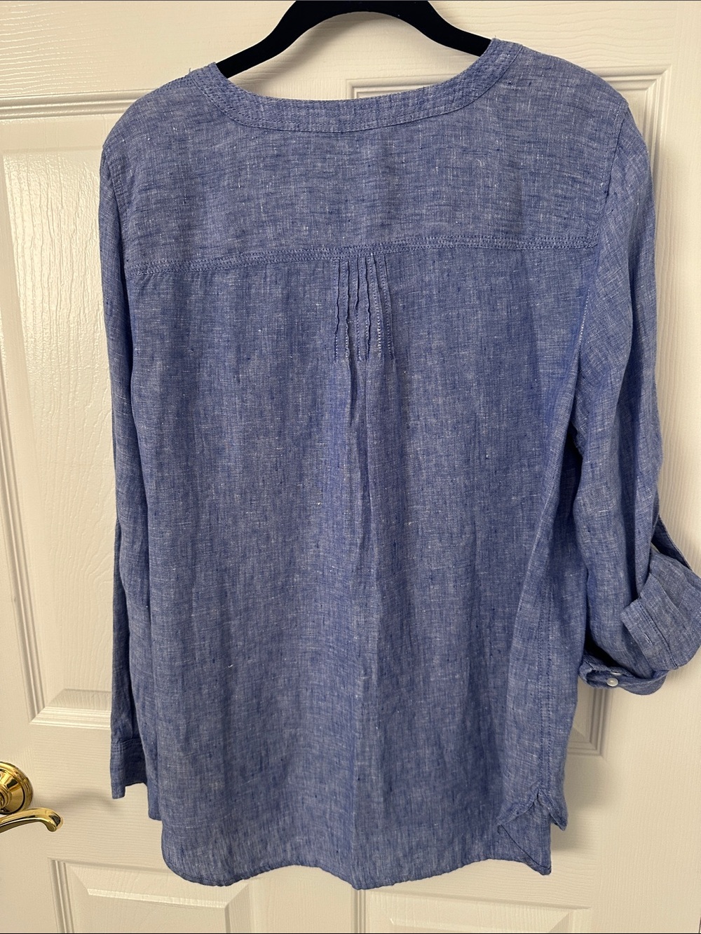 Talbots Chambray Blue Linen Button-Front Camp Shirt - Picture 6 of 8